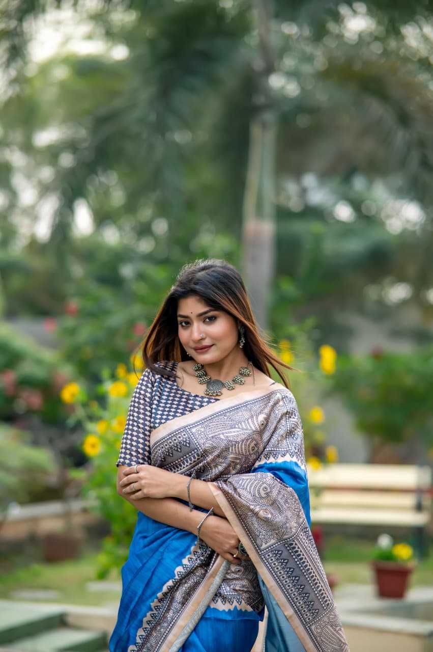 Tussar Silk Designer Saree in Sky Blue