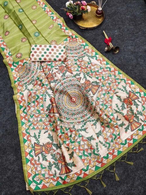 Yogita Tussar Silk Soft Saree in Light Green