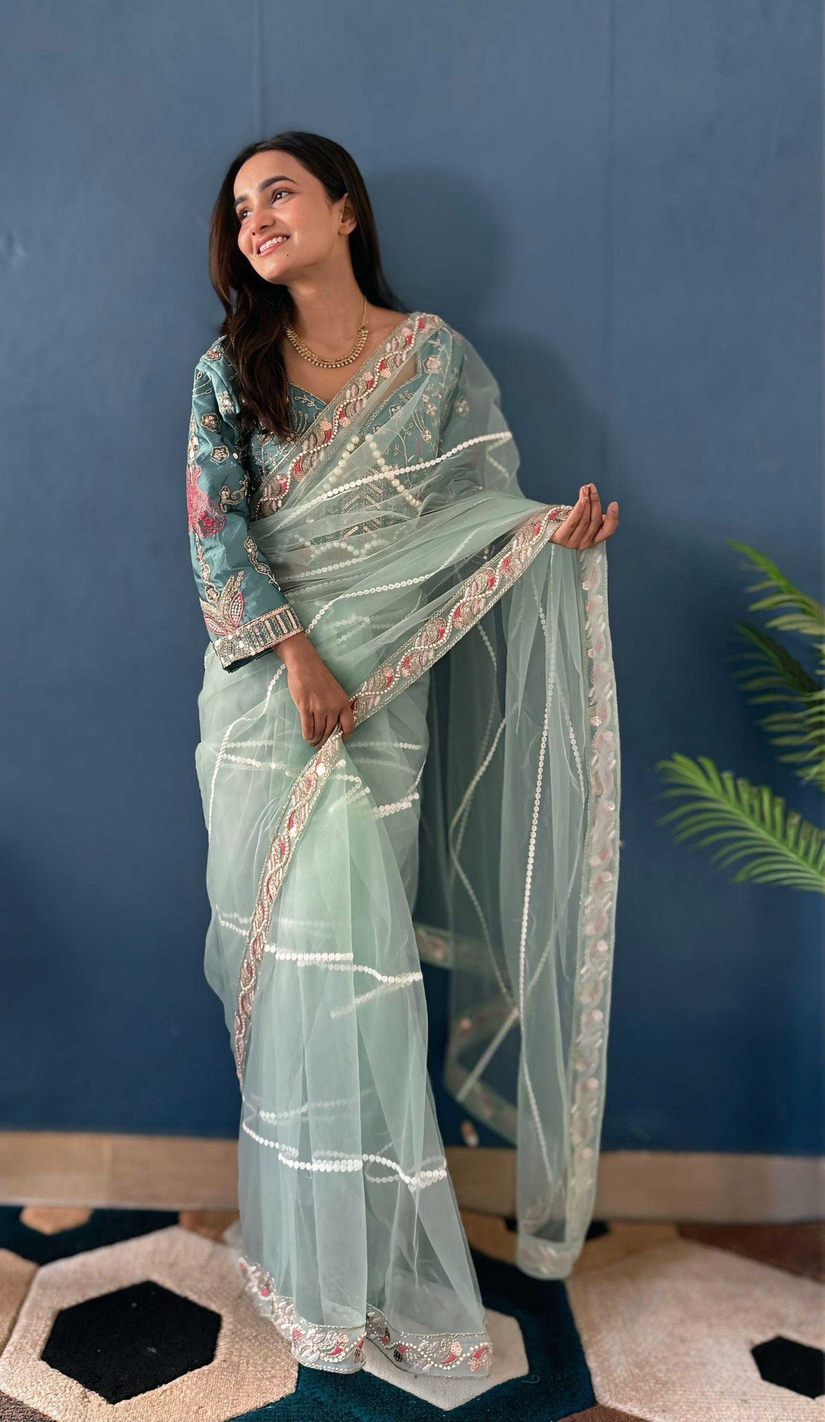 Net Sequence Saree