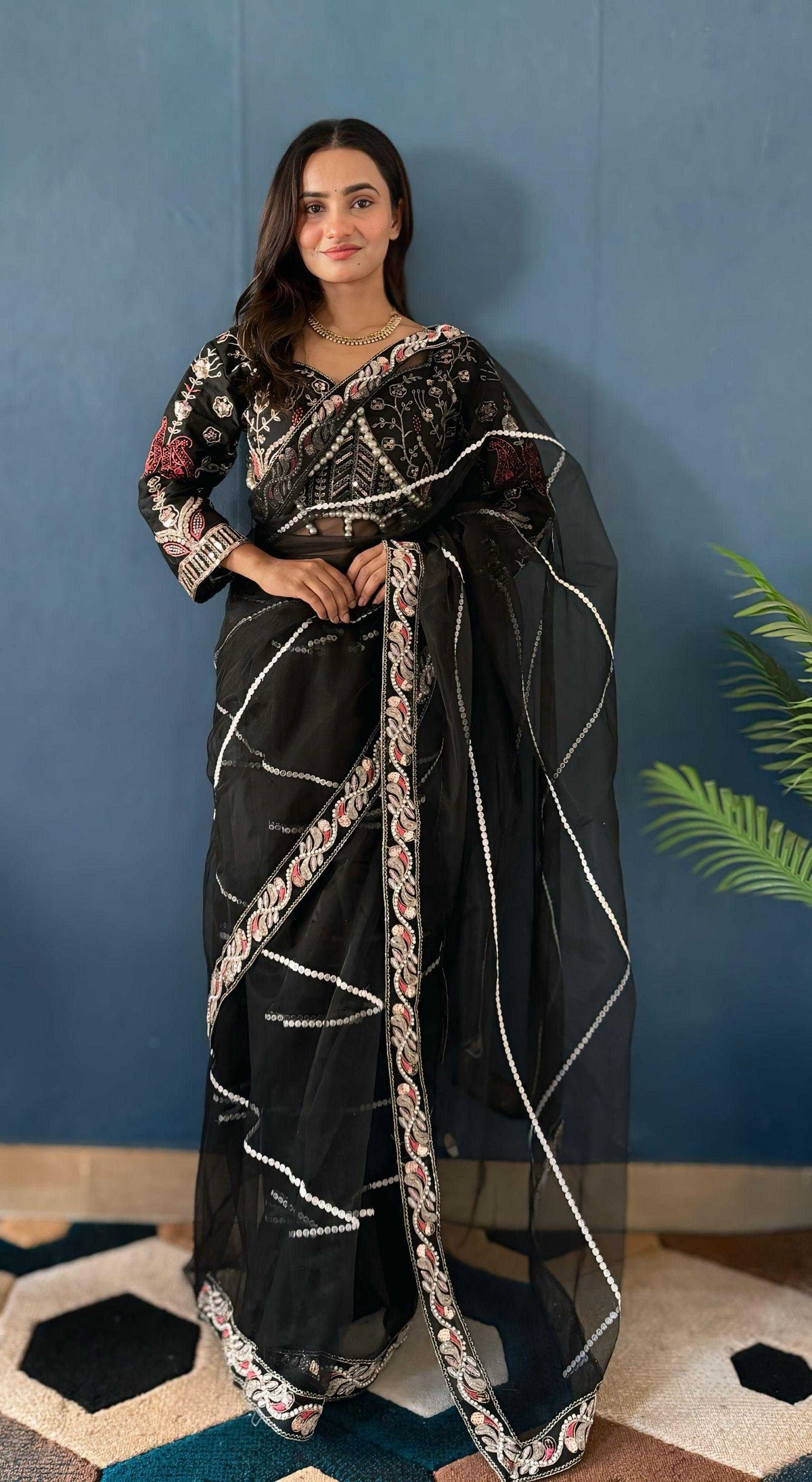 Net Sequence Saree