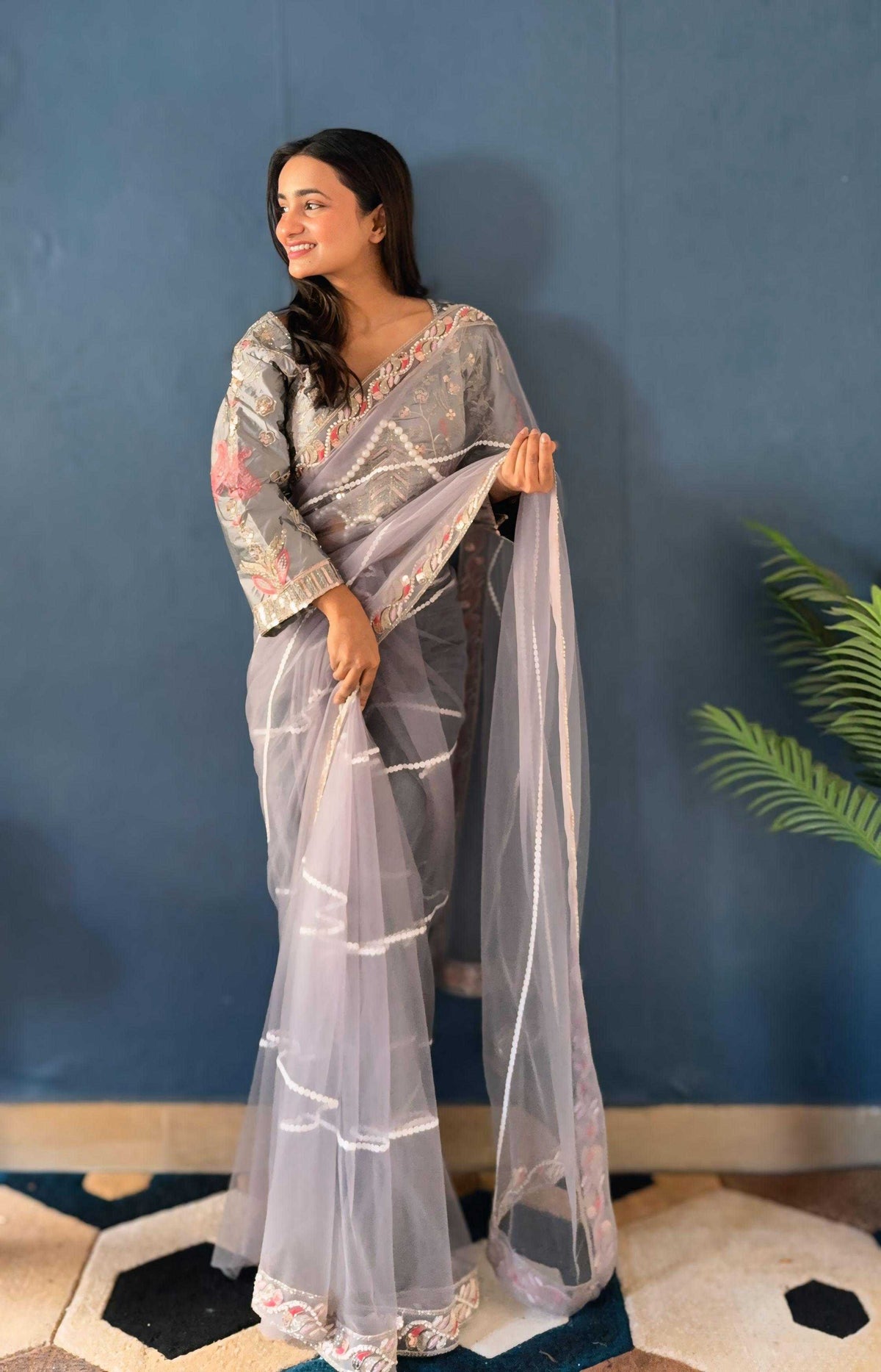 Net Sequence Saree