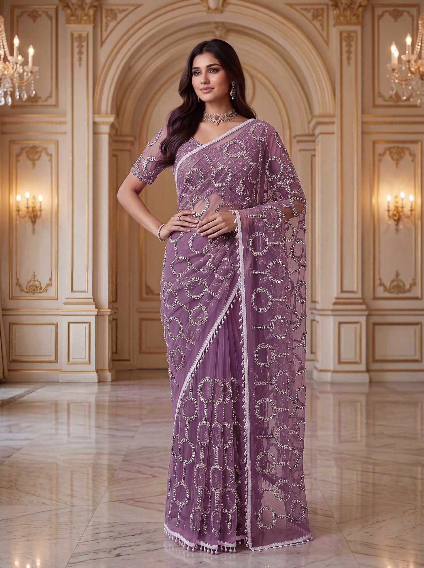 Net Sequence Saree
