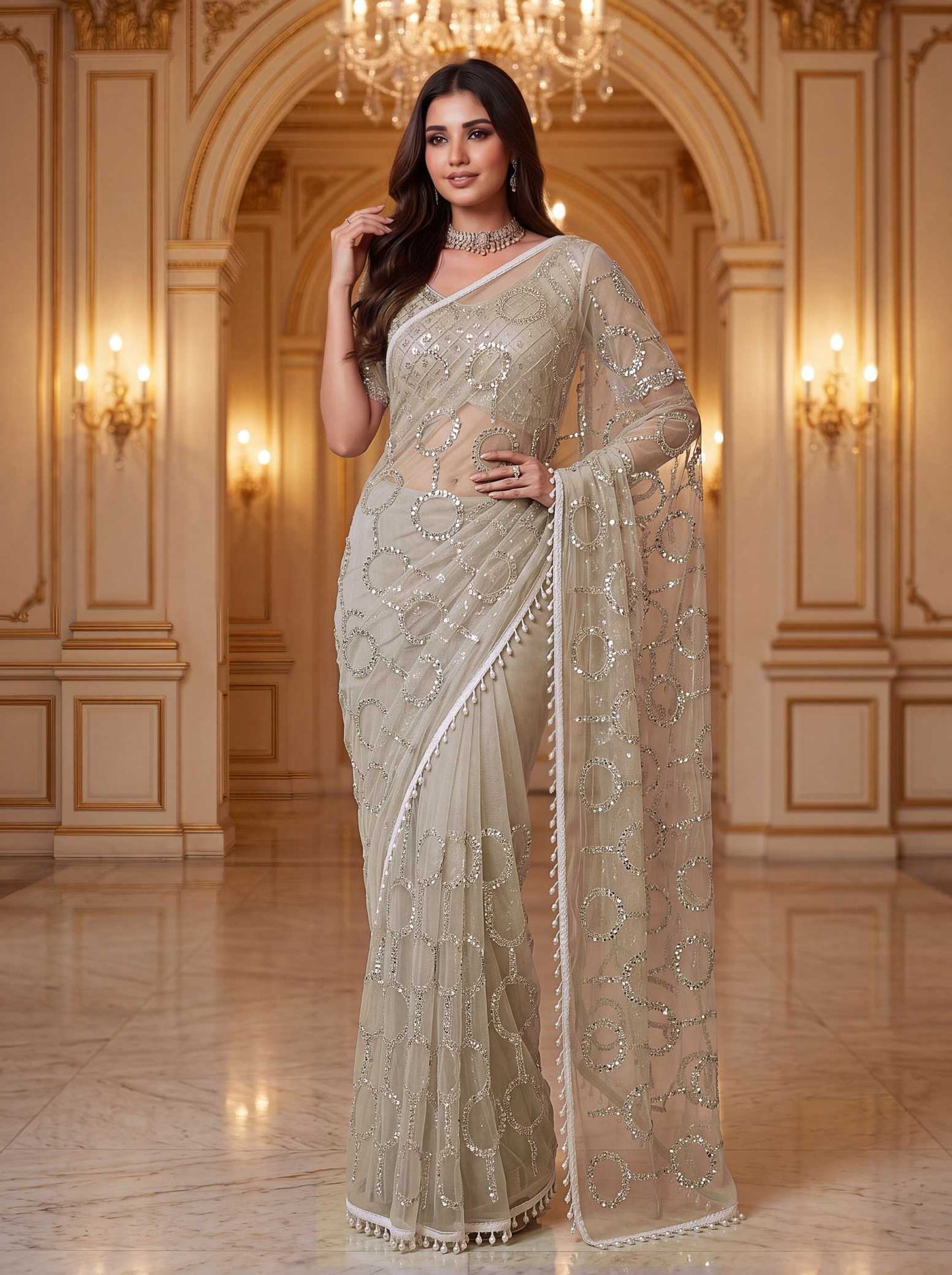 Net Sequence Saree
