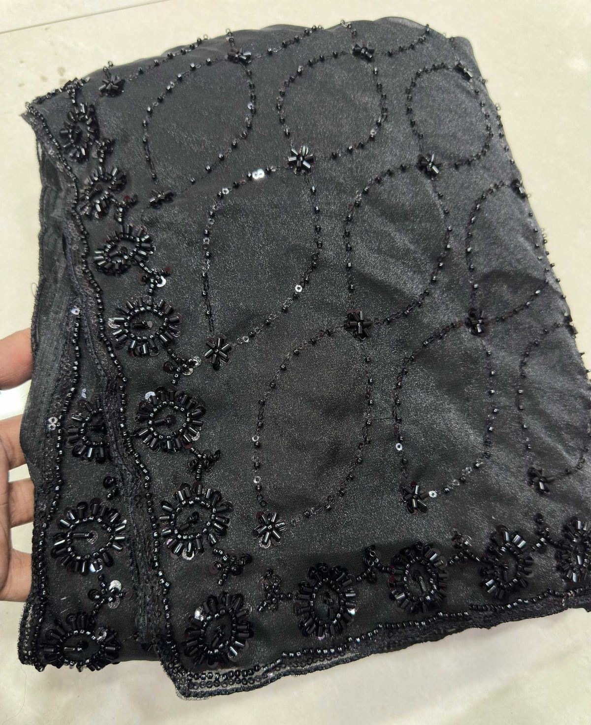 Dull Moss Designer Saree in Black