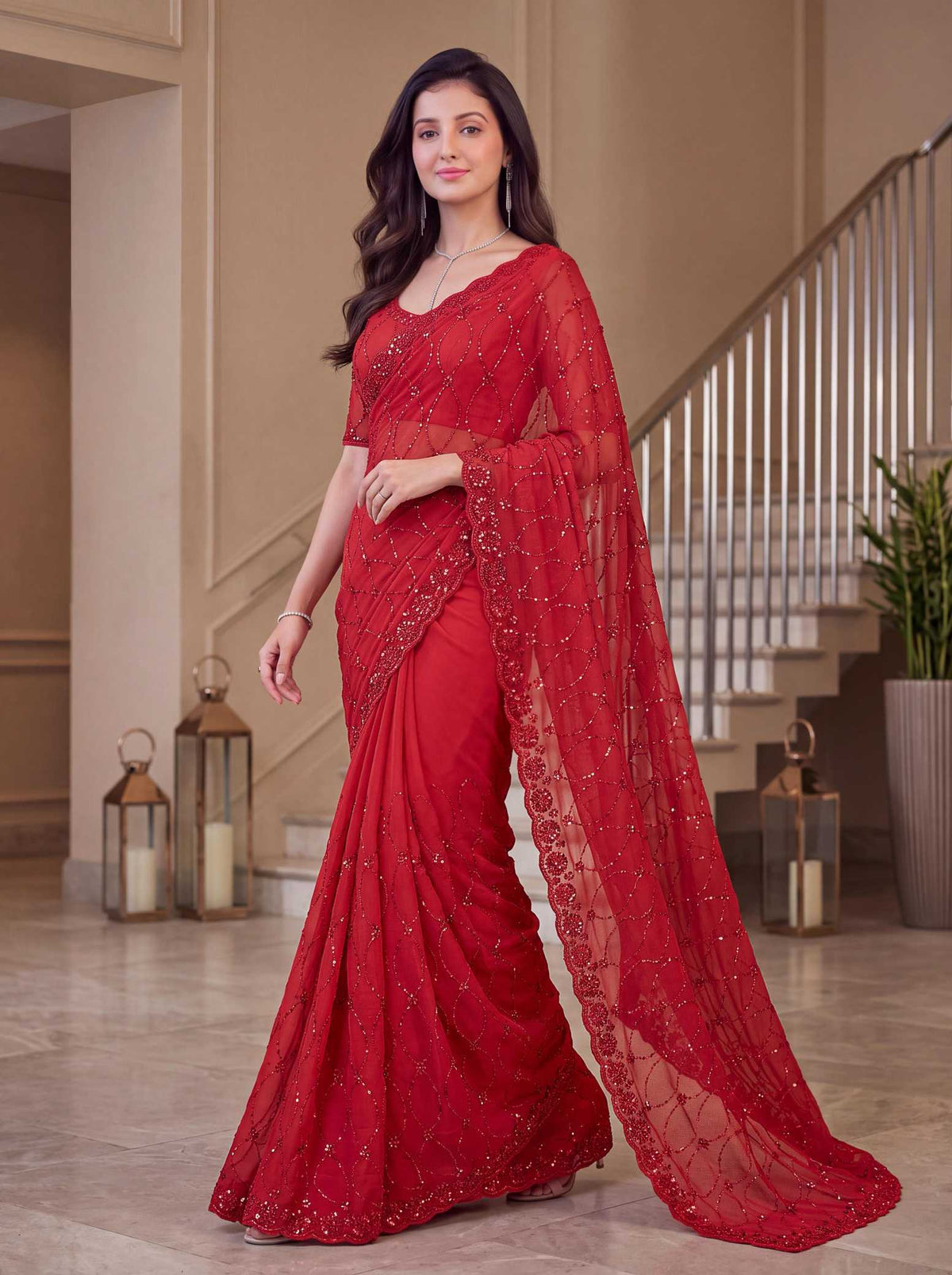 Dull Moss Designer Saree in Black