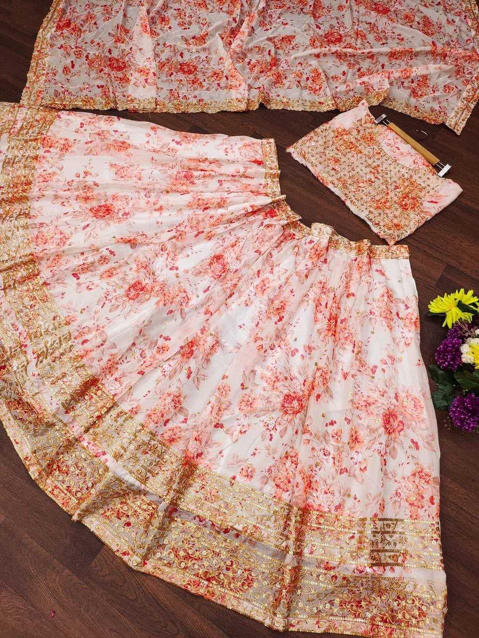 Organza Designer Lehenga in Red