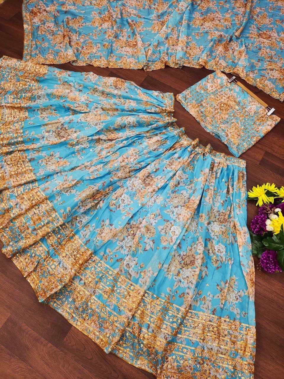 Organza Designer Lehenga in Red
