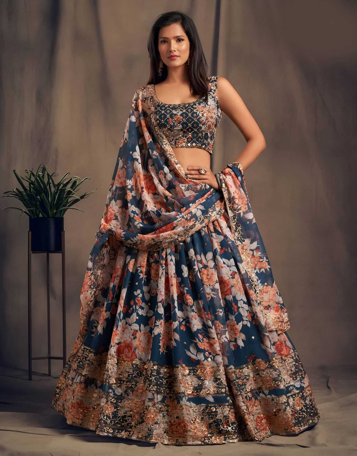 Organza Designer Lehenga in Red