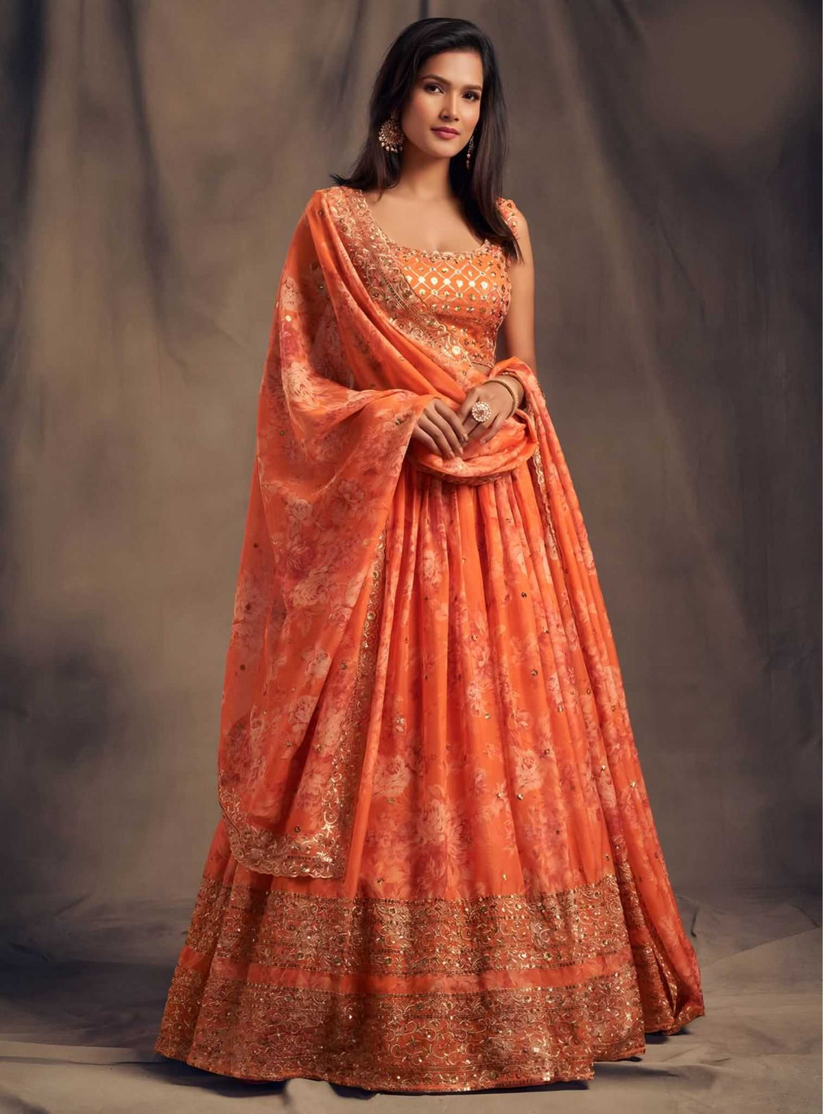 Organza Designer Lehenga in Red