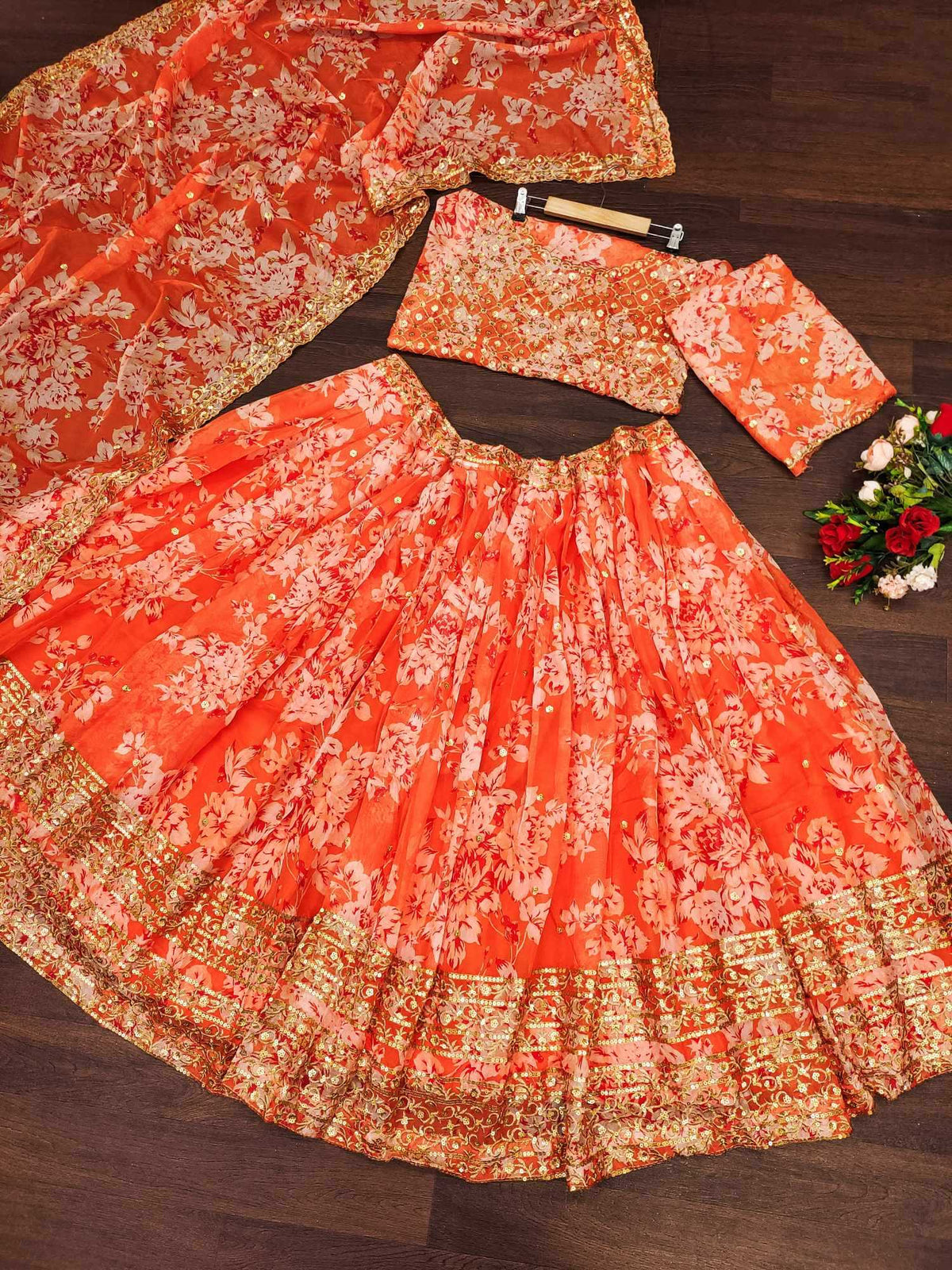 Organza Designer Lehenga in Red