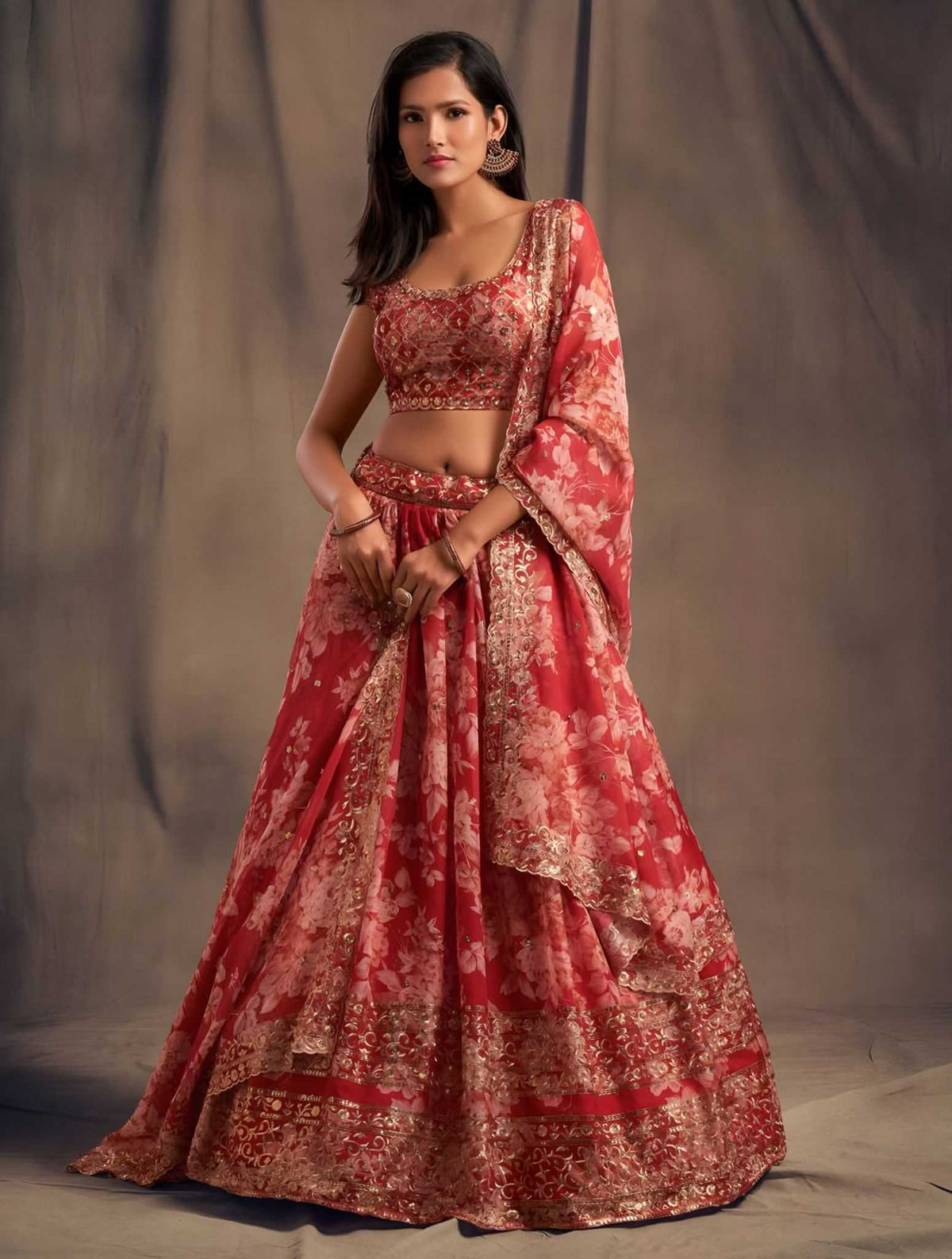 Organza Designer Lehenga in Red