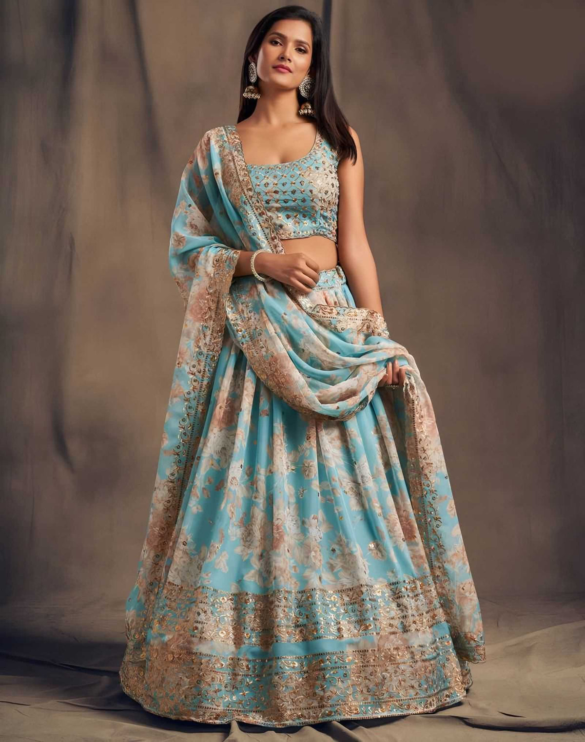 Organza Designer Lehenga in Red