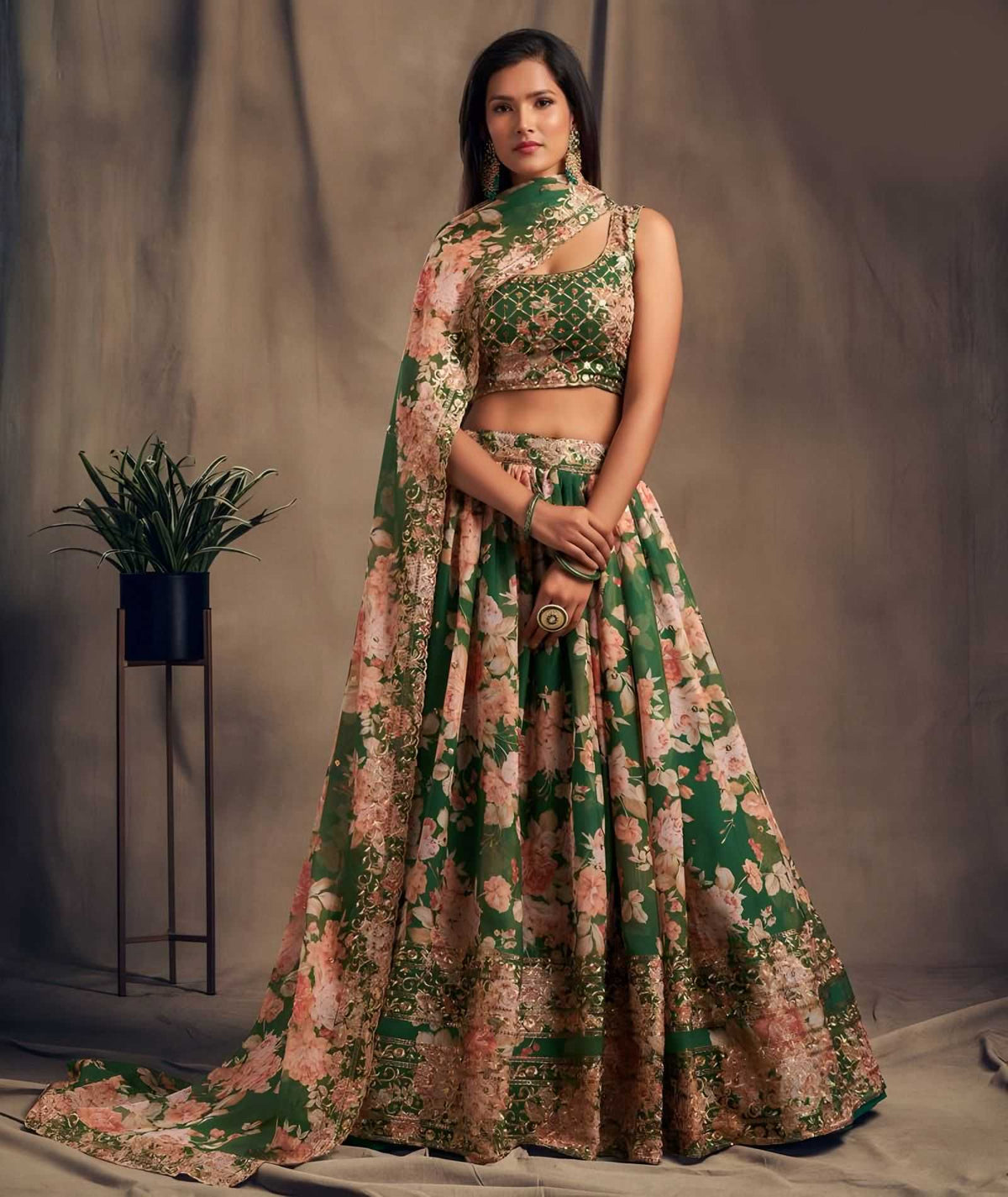 Organza Designer Lehenga in Red
