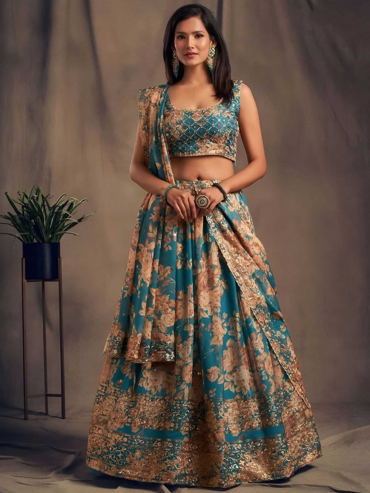 Organza Designer Lehenga in Red