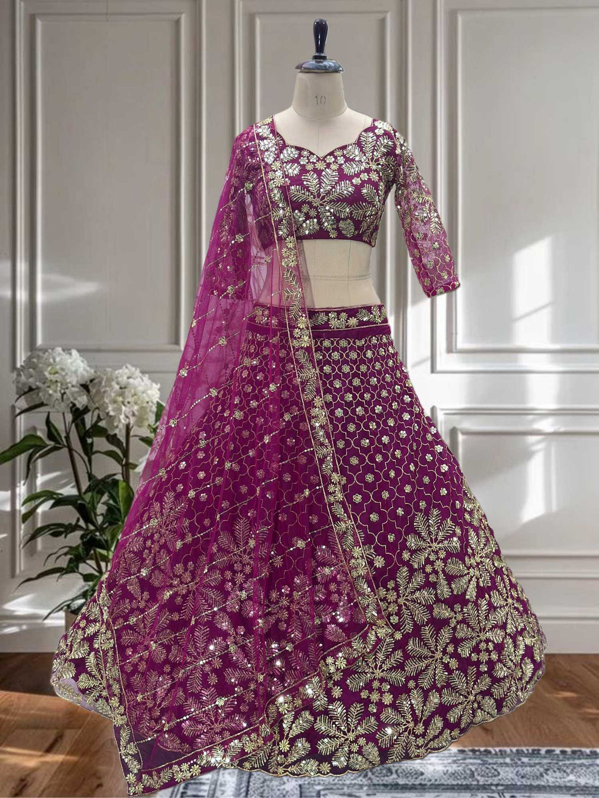 Butterfly Net Embroidered Lehenga