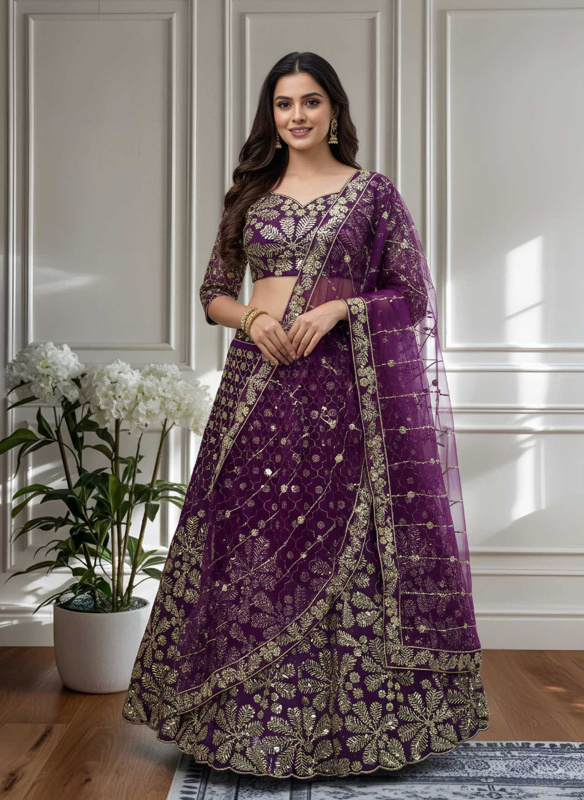 Butterfly Net Embroidered Lehenga
