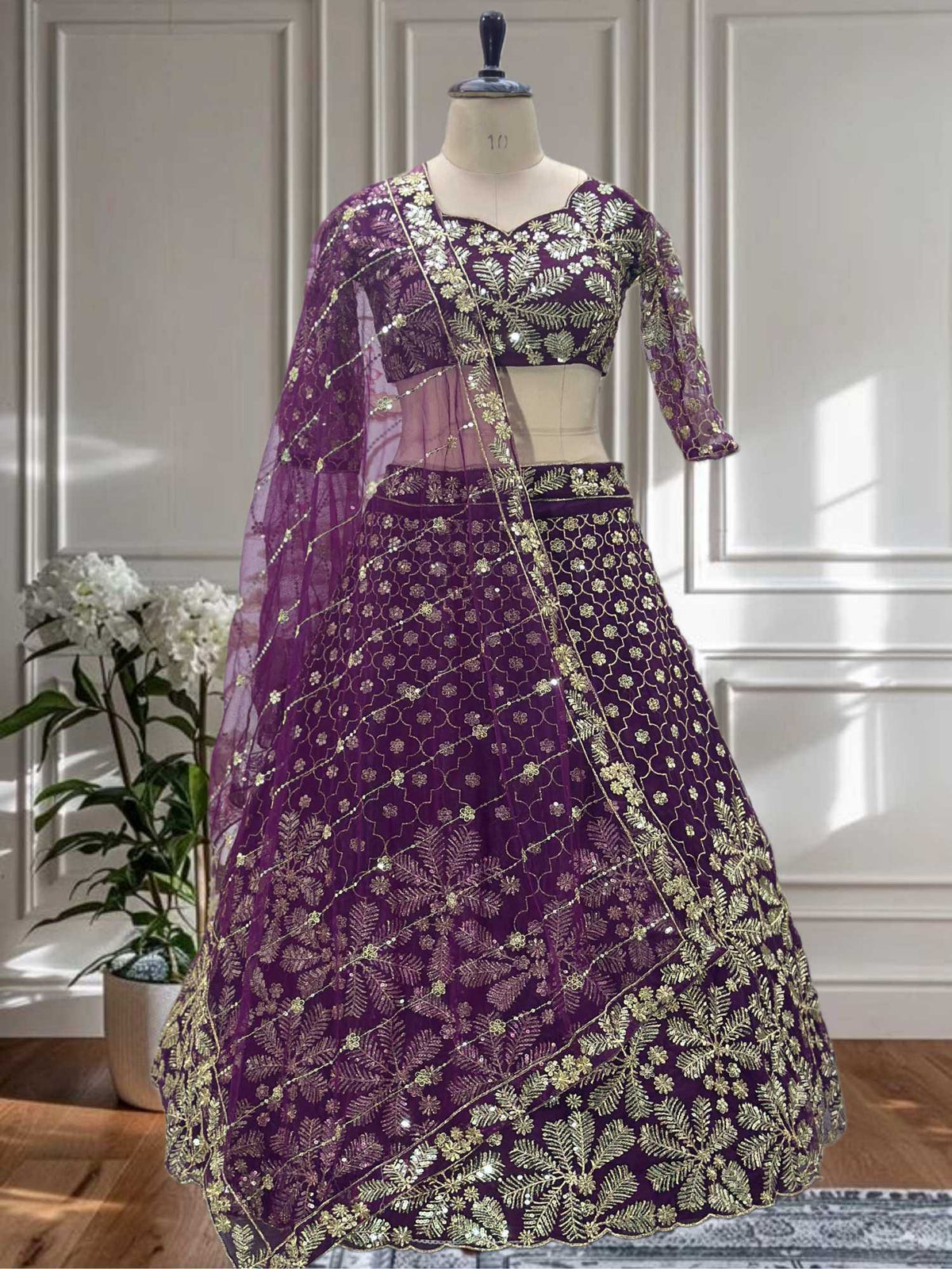 Butterfly Net Embroidered Lehenga