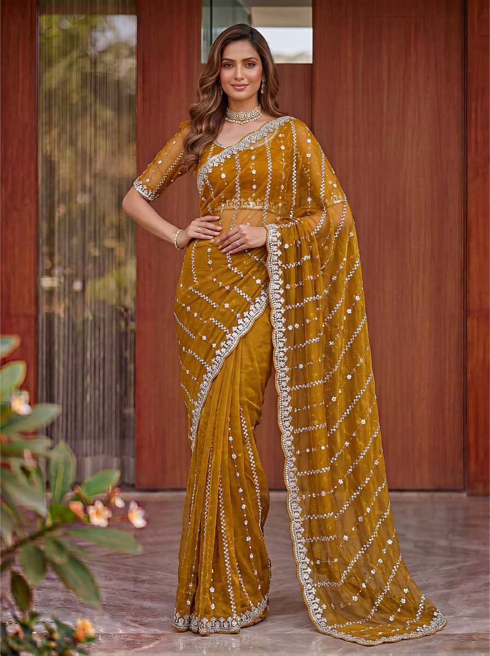 Satin Embroidered Saree