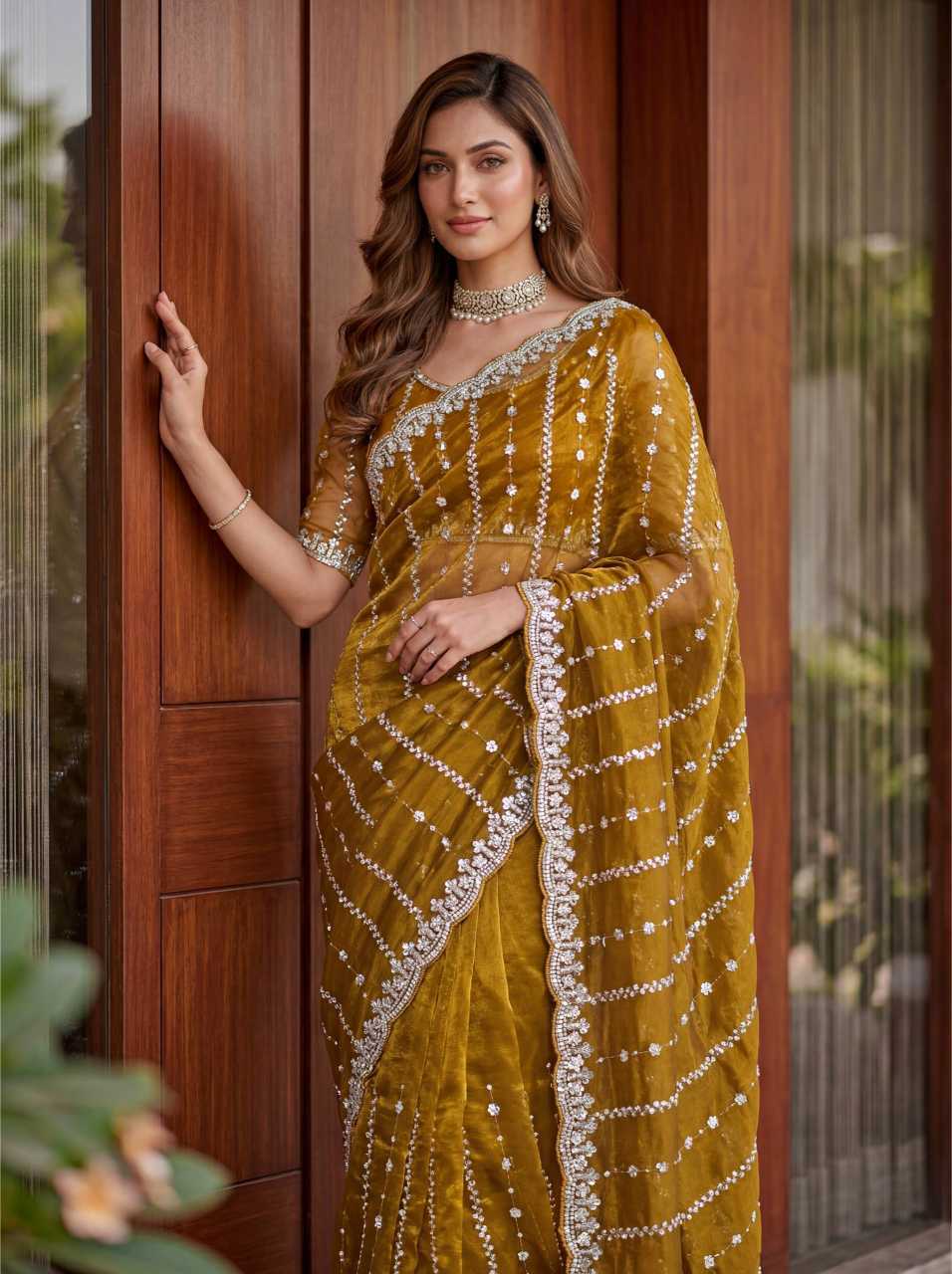 Satin Embroidered Saree