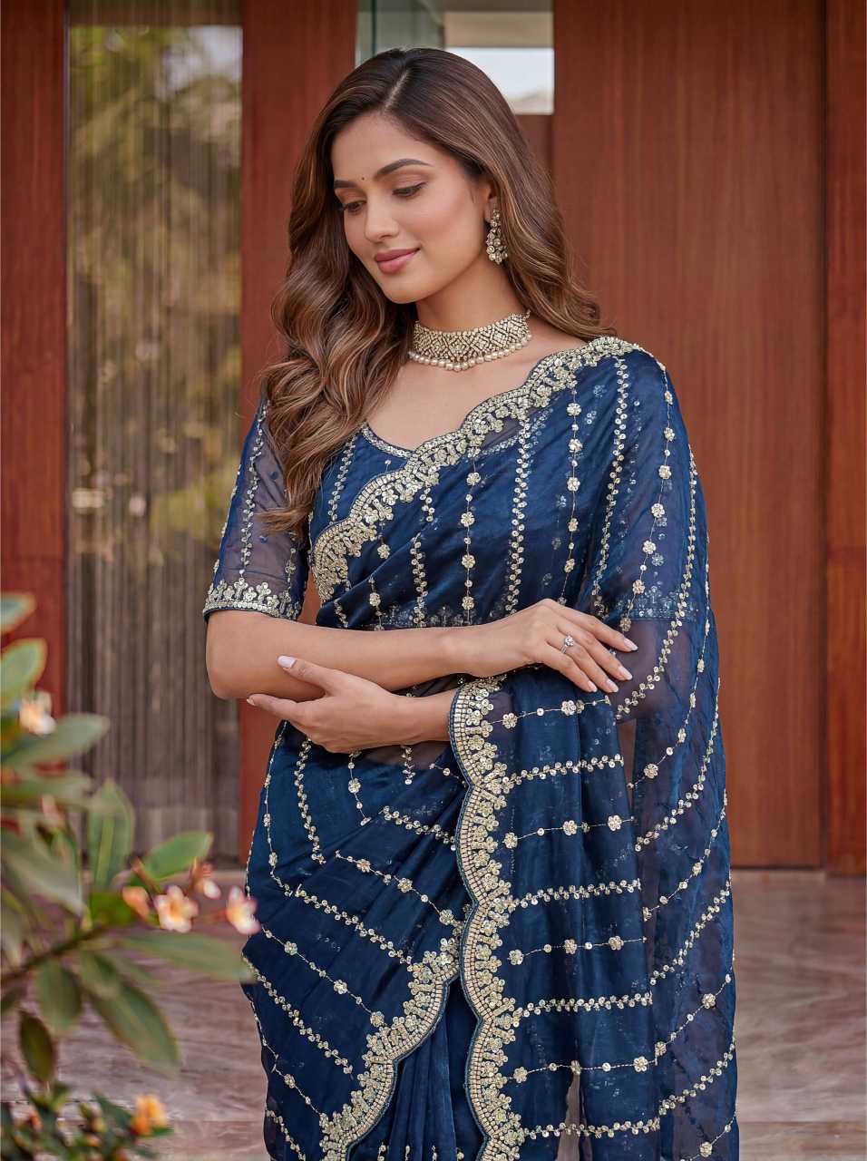 Satin Embroidered Saree