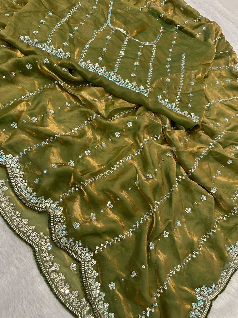 Satin Embroidered Saree