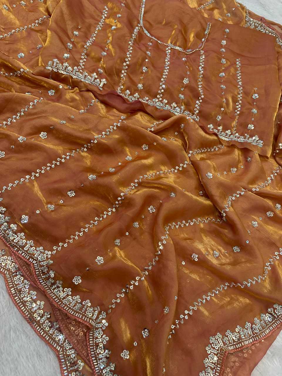 Satin Embroidered Saree