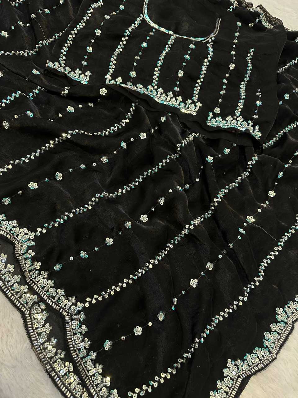 Satin Embroidered Saree