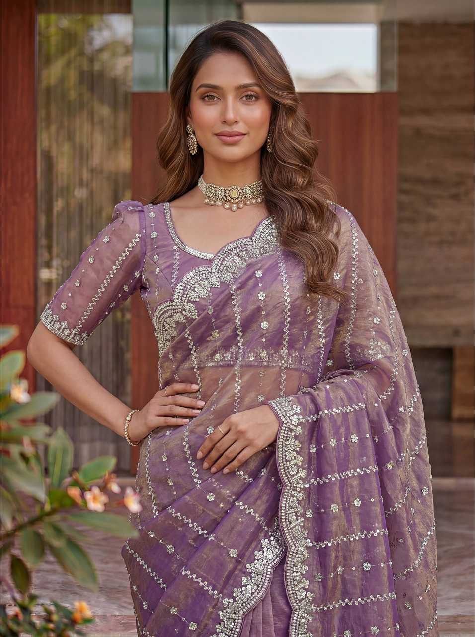 Satin Embroidered Saree