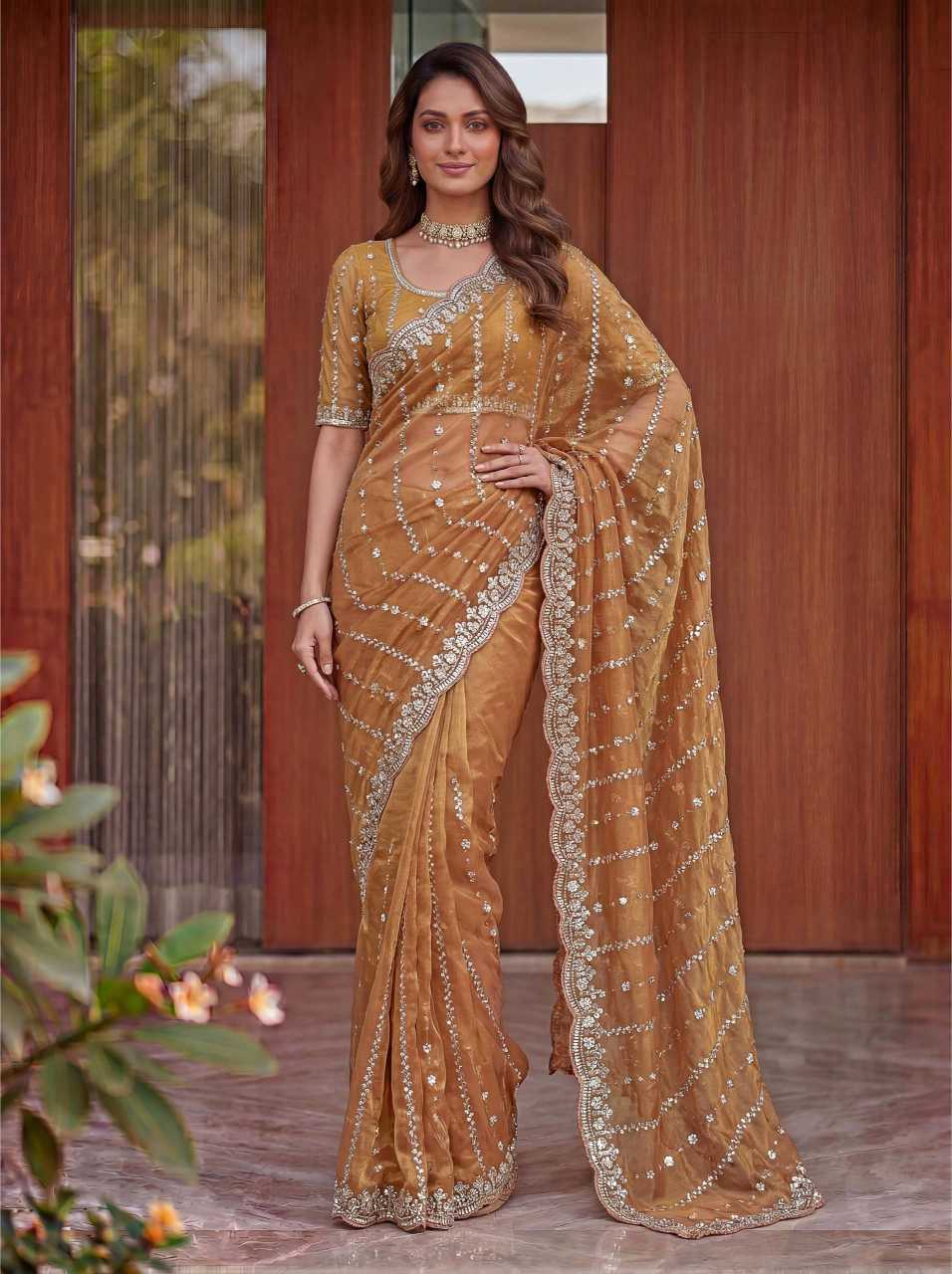Satin Embroidered Saree