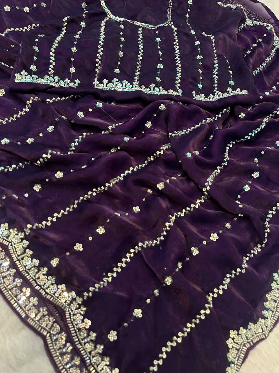 Satin Embroidered Saree