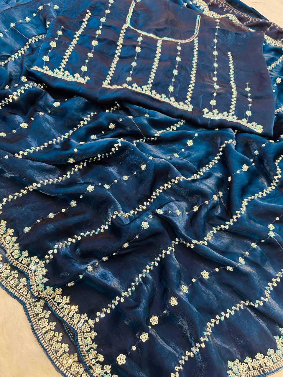 Satin Embroidered Saree