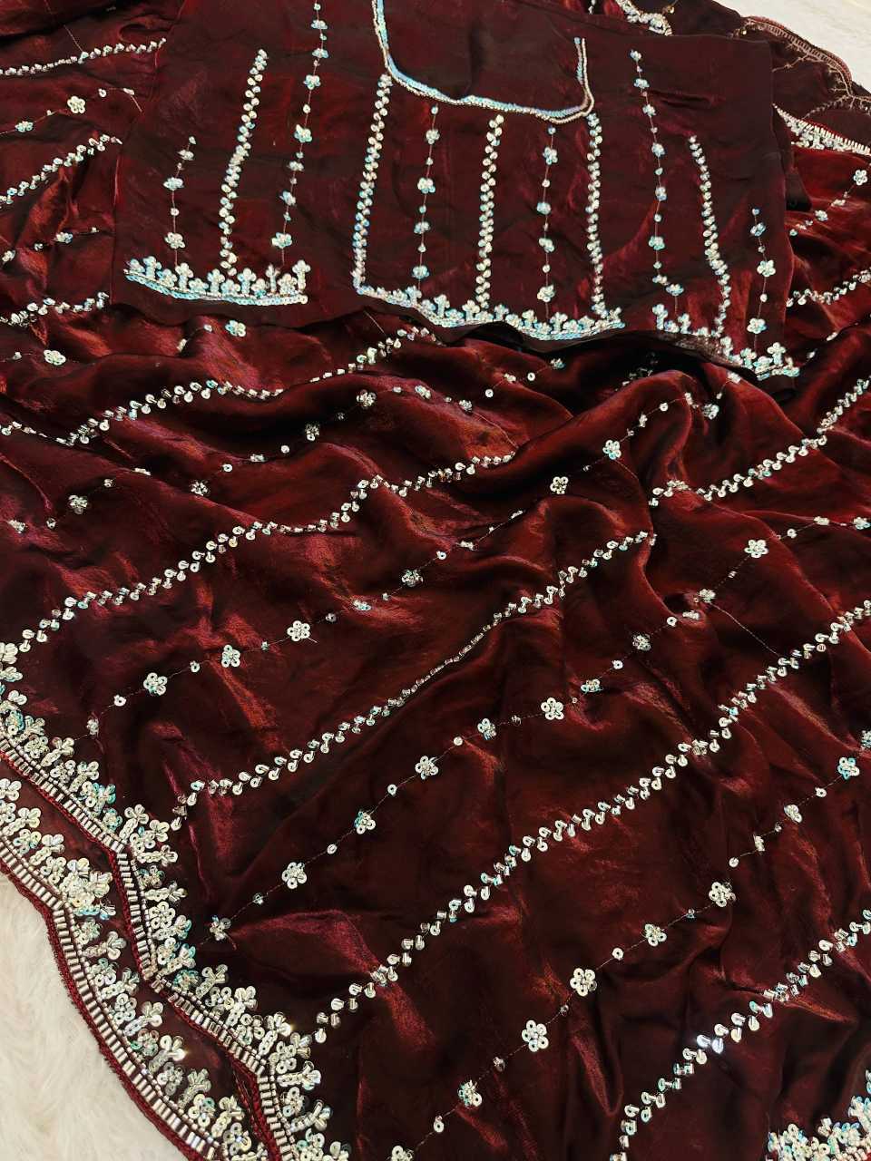 Satin Embroidered Saree