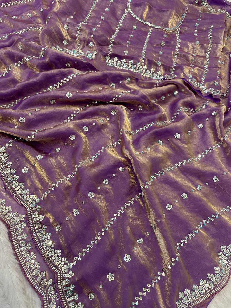 Satin Embroidered Saree