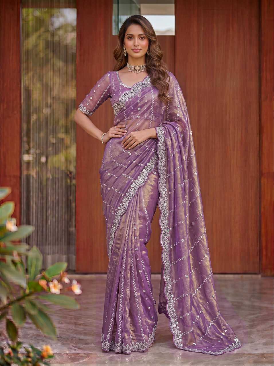 Satin Embroidered Saree