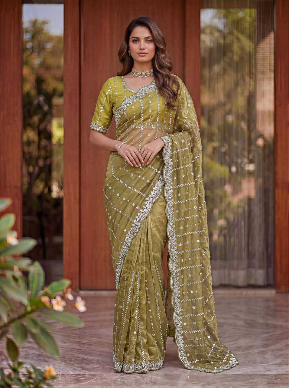 Satin Embroidered Saree