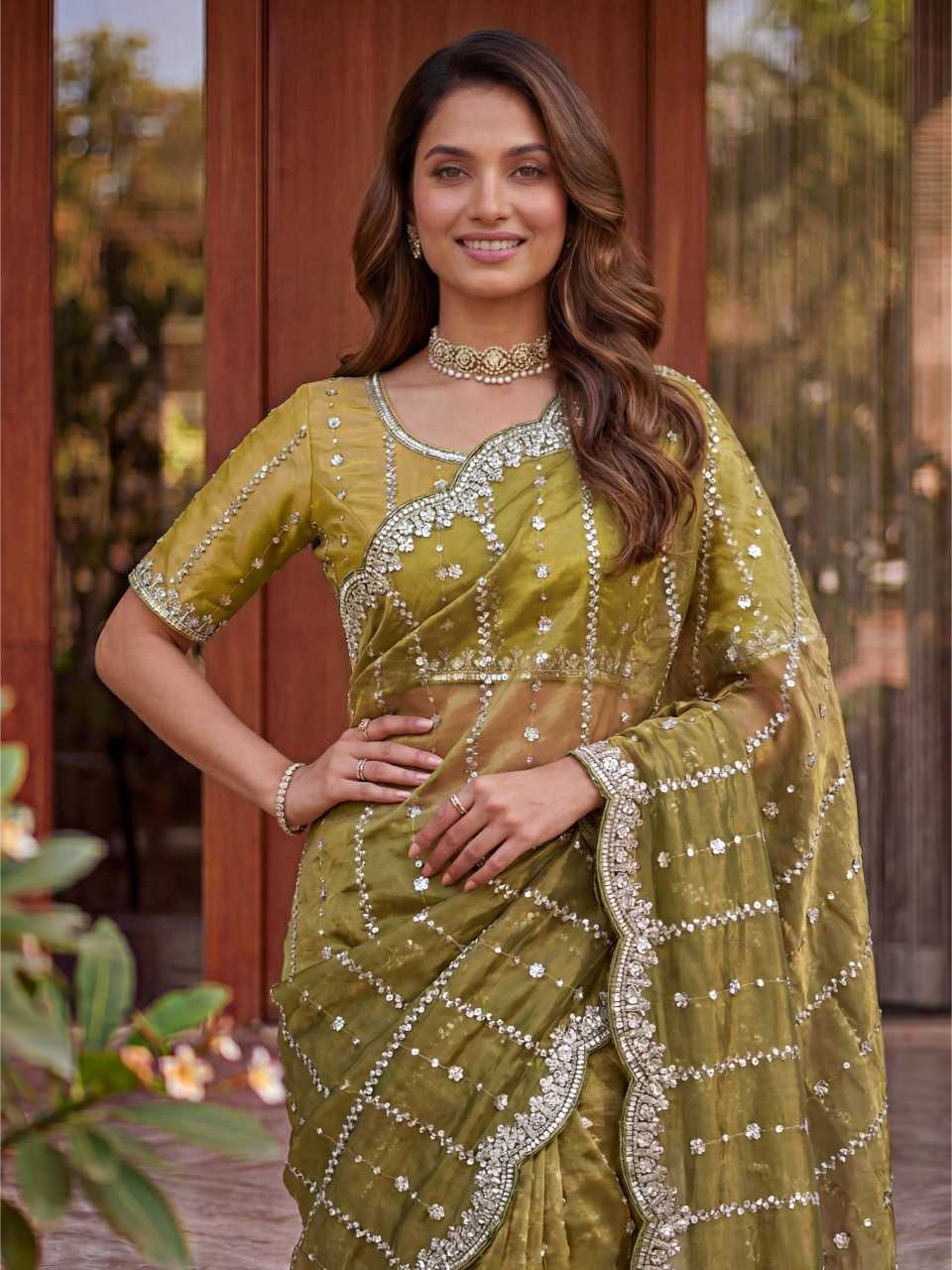 Satin Embroidered Saree