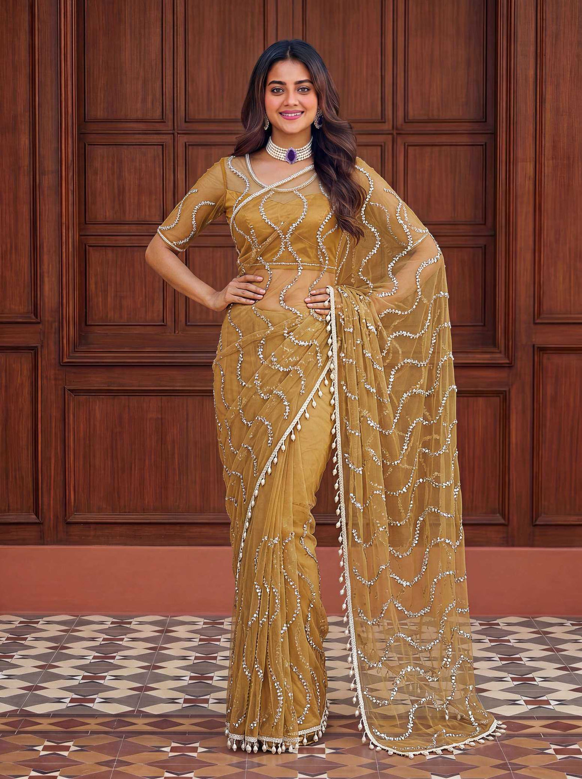 Soft Net Sequence Saree in Black