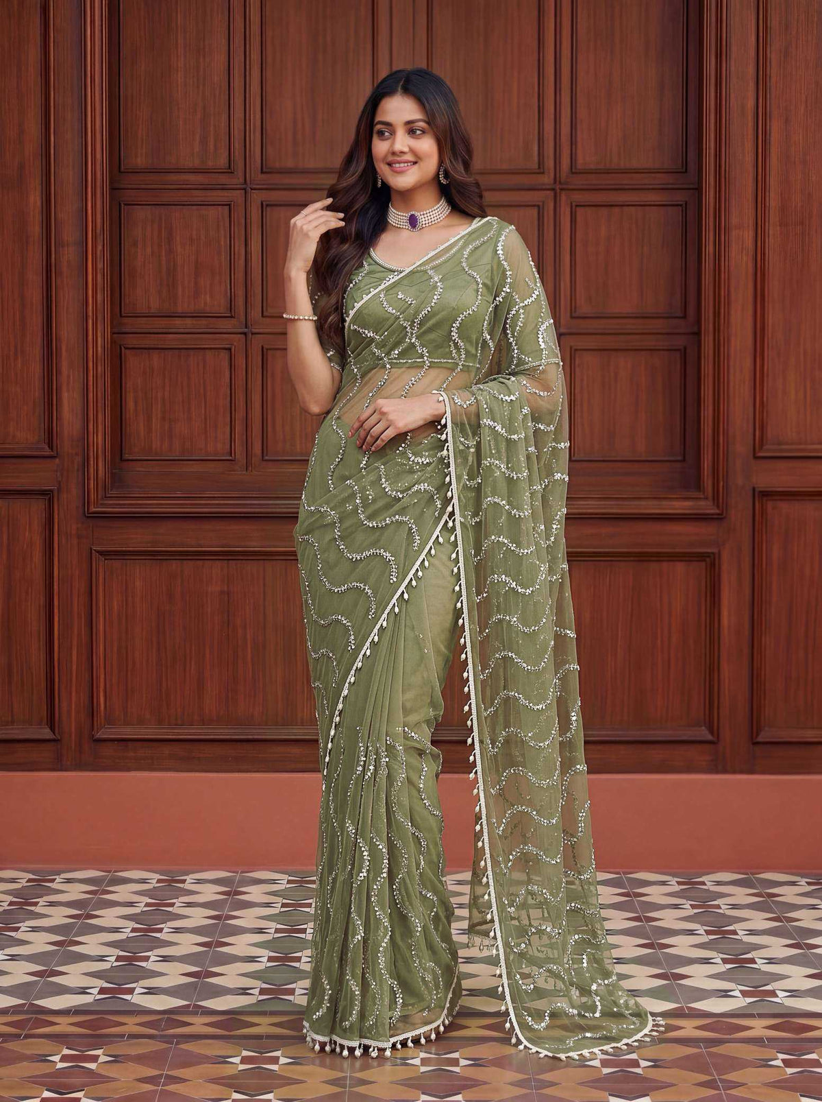 Soft Net Sequence Saree in Black
