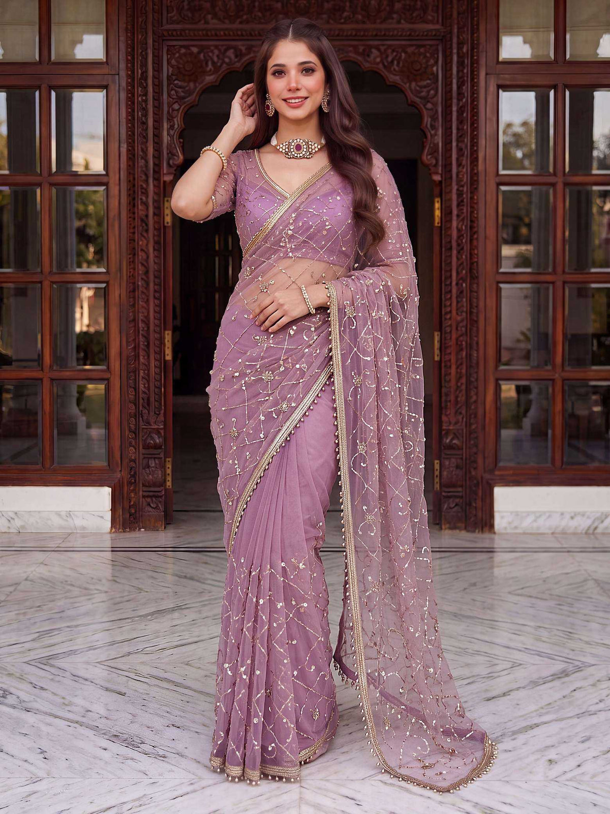 Soft Net Sequence Saree