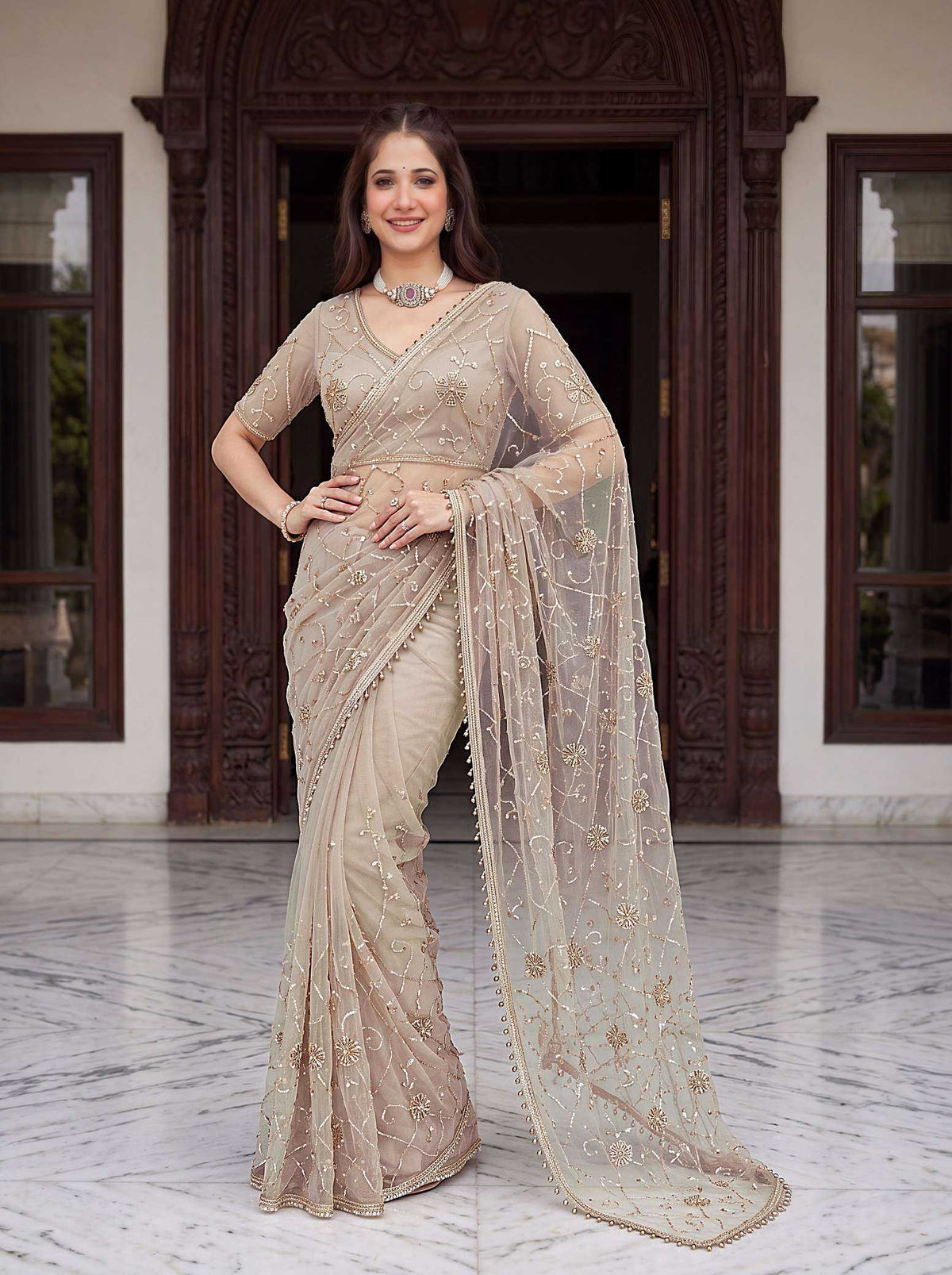 Soft Net Sequence Saree