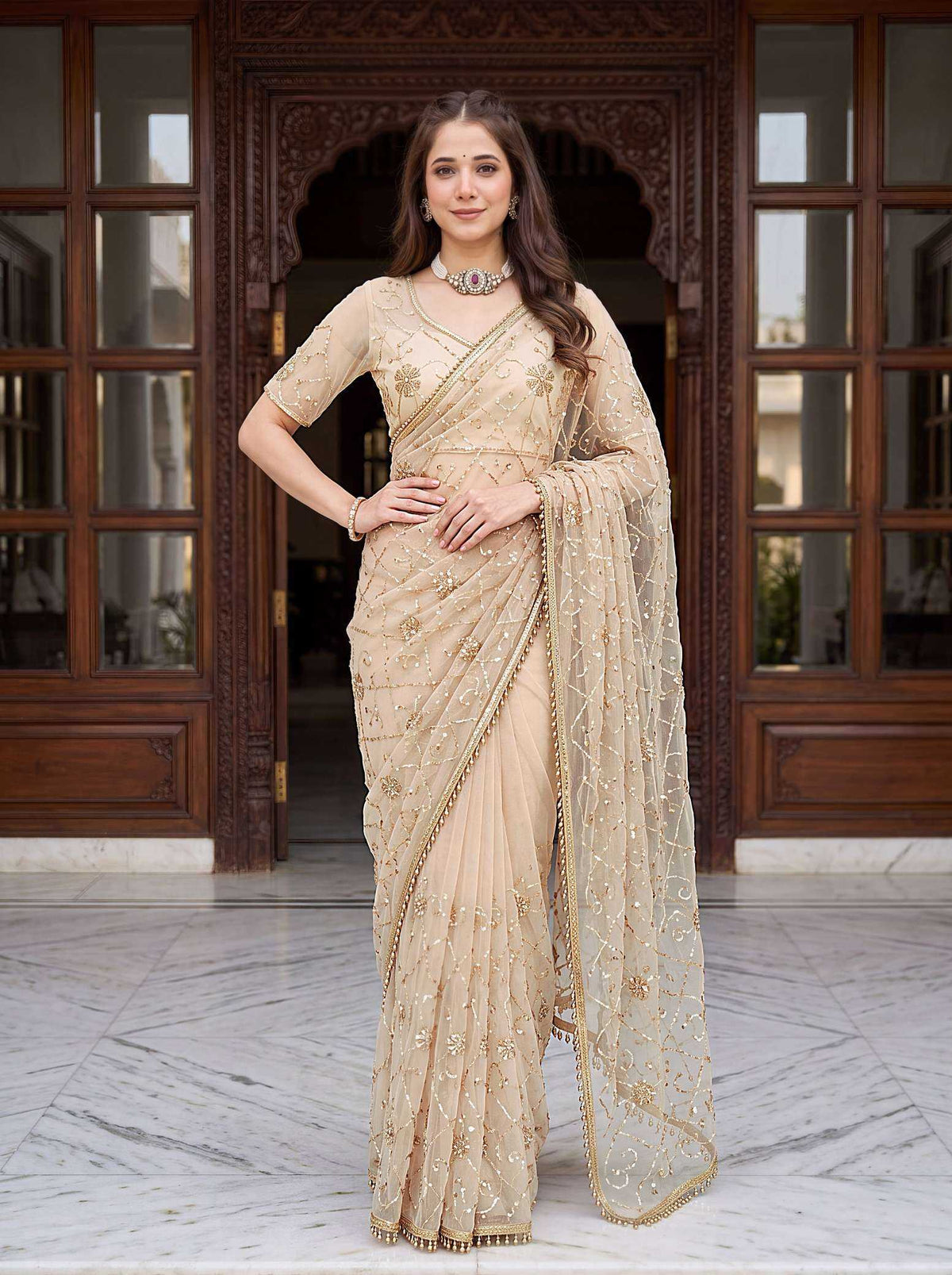 Soft Net Sequence Saree