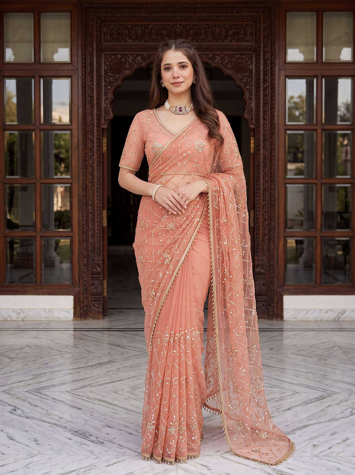 Soft Net Sequence Saree