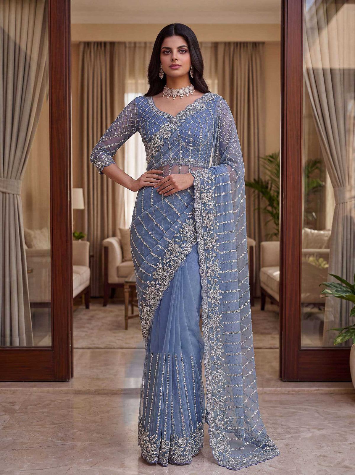 Net Sequence Saree