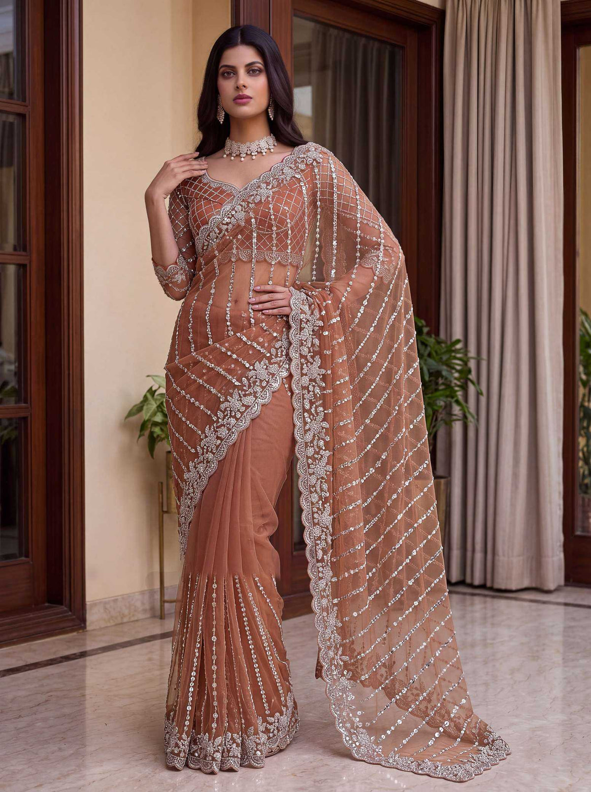 Net Sequence Saree