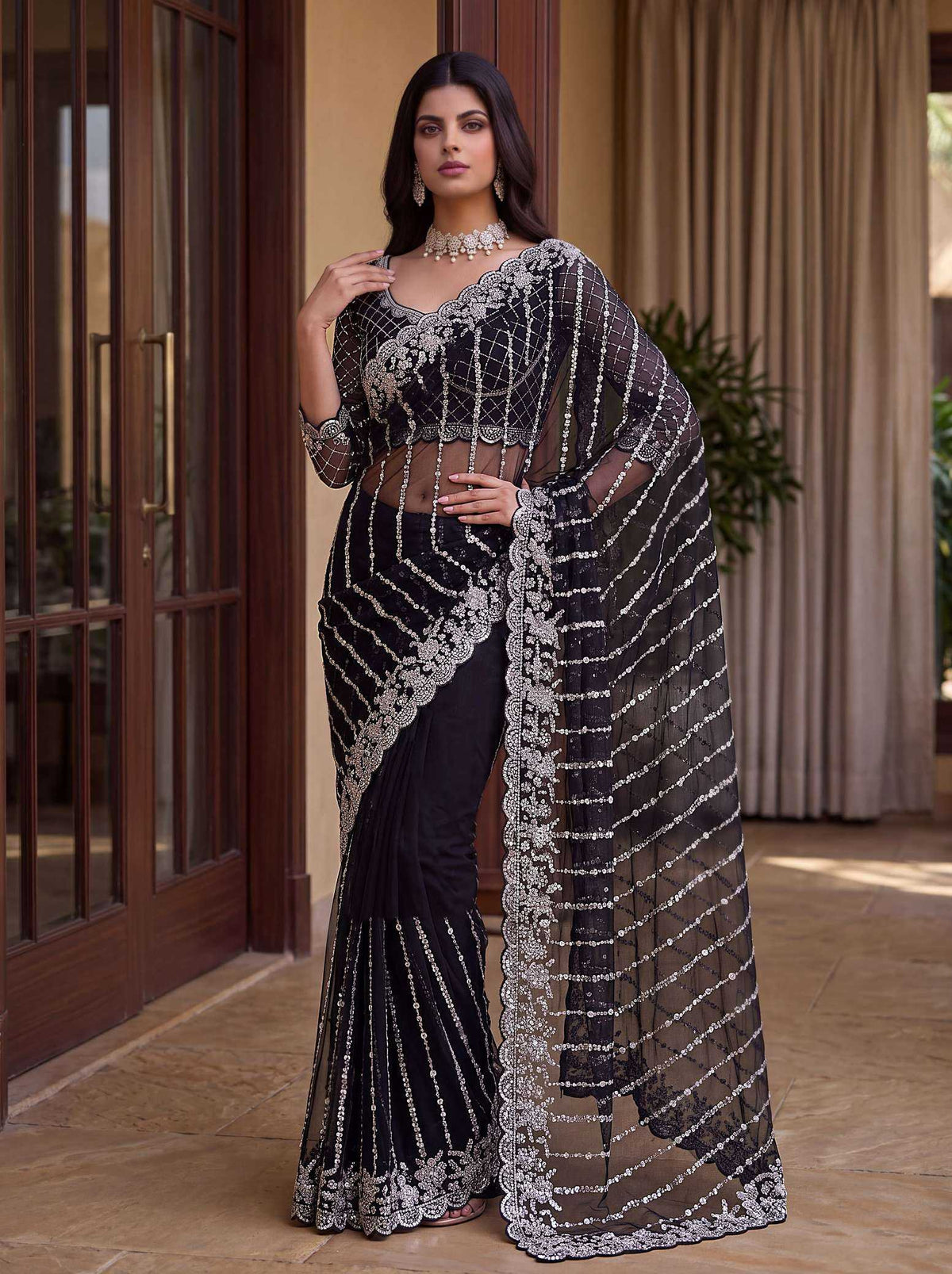 Net Sequence Saree