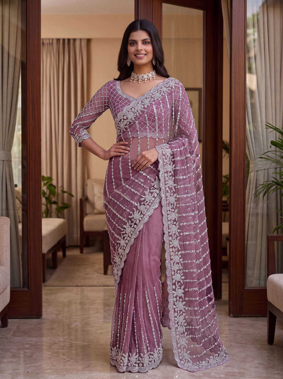 Net Sequence Saree