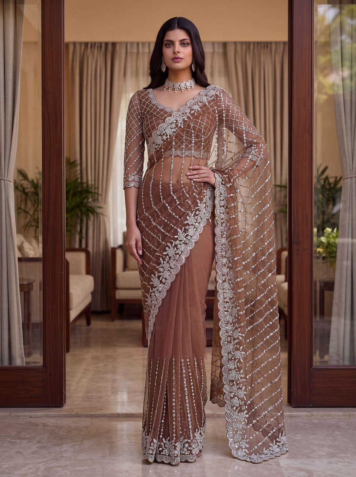 Net Sequence Saree