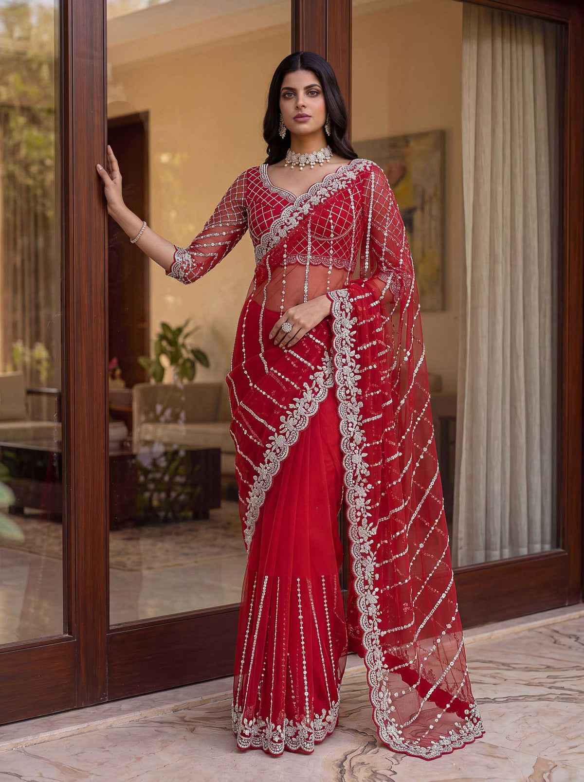 Net Sequence Saree