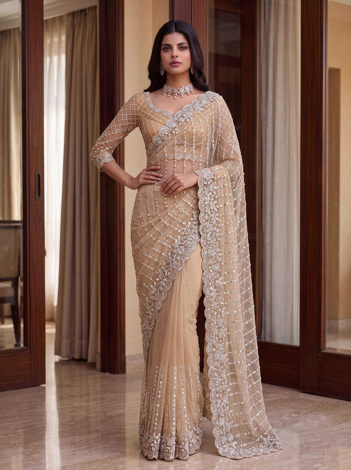 Net Sequence Saree