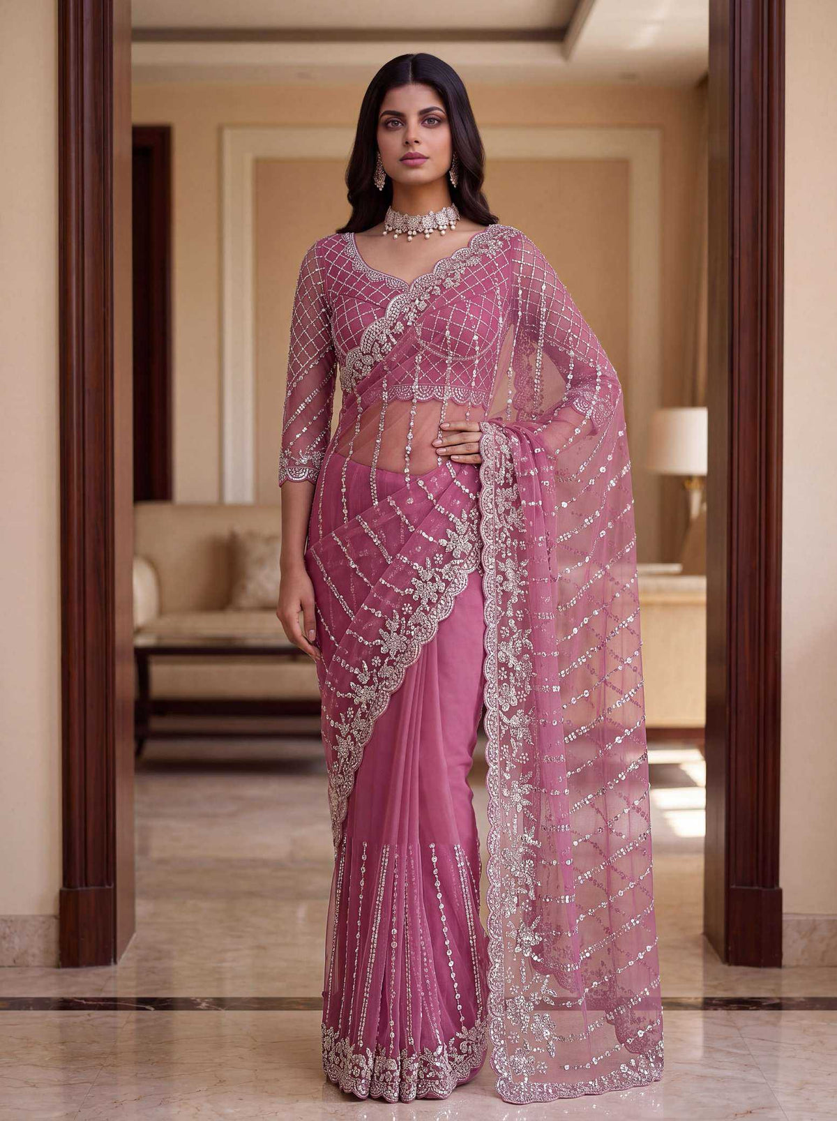Net Sequence Saree